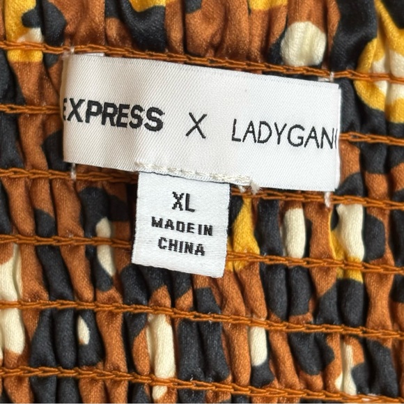 NWOT Express x Lady Gang Leopard Off Shoulder Black Gold Satin-Like Crop Top XL - Picture 9 of 9